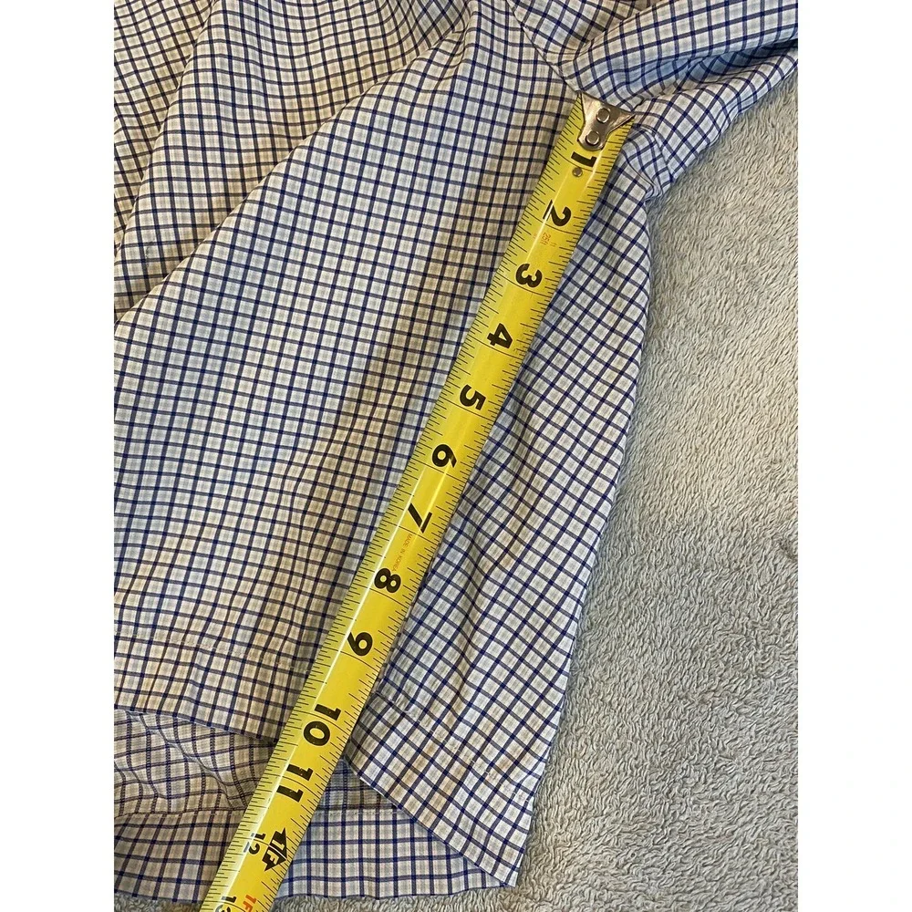 Mens Pima Golf Shorts 34 Plaid‎ Blue Performance Stretch Size Chino Flat Front
